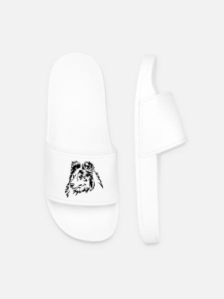 Sheltie Head - Men’s Pool Sliders - white