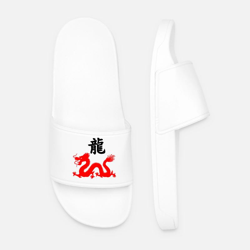 Chinese script with red dragon image - Men’s Pool Sliders - white