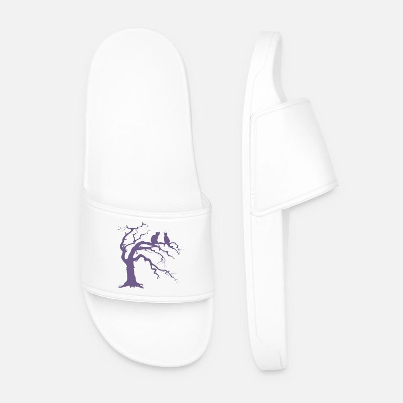 Dead tree with 2 cats silhouette - Men’s Pool Sliders - white