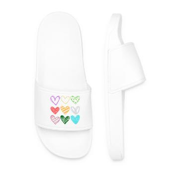 Colorful Doodle Hearts Pattern - Men’s Pool Sliders - white - Front
