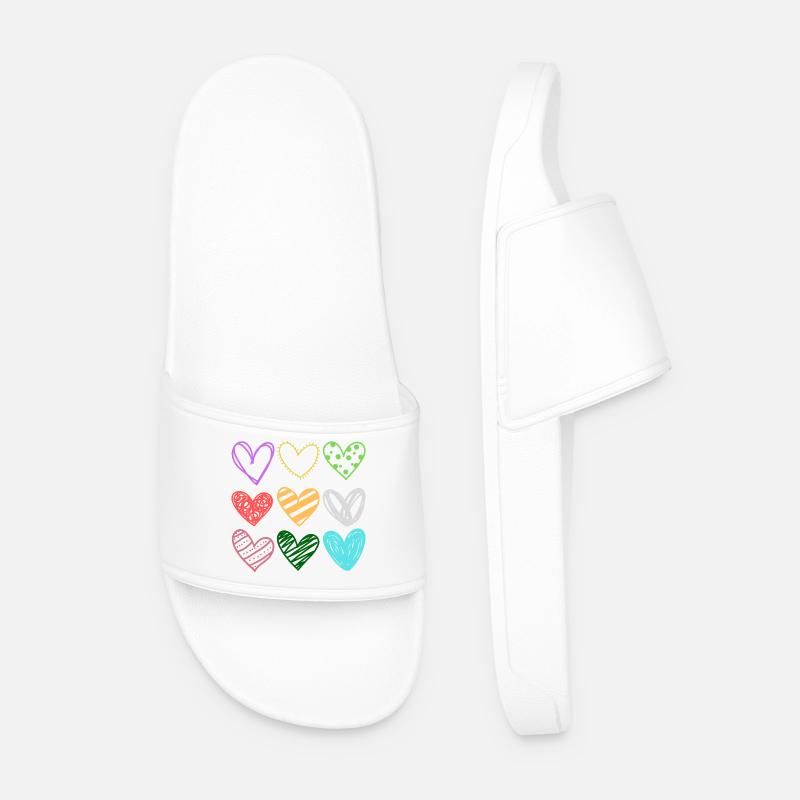 Bunte DoodleHerzen Muster - Männer Badelatschen - Weiß