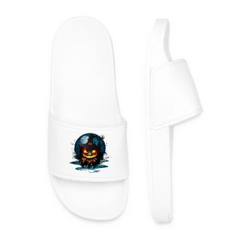 Dark Halloween Pumpkin With Witches Hat & Full Moon - Men’s Pool Sliders - white - Front