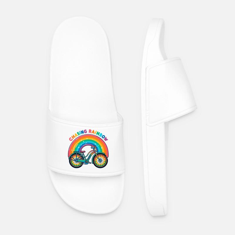 Chasing Rainbow Bicycle Design - Men’s Pool Sliders - white