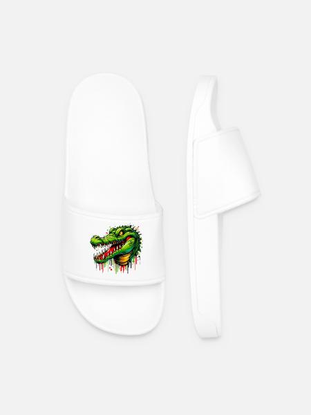 Alligator Crocodile - Men’s Pool Sliders - white