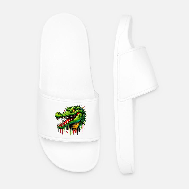 Alligator Crocodile - Men’s Pool Sliders - white