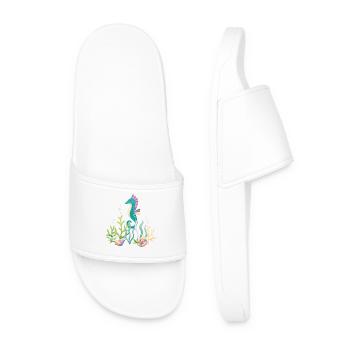 Sea Aquarium Seahorse Design - Men’s Pool Sliders - white - Front