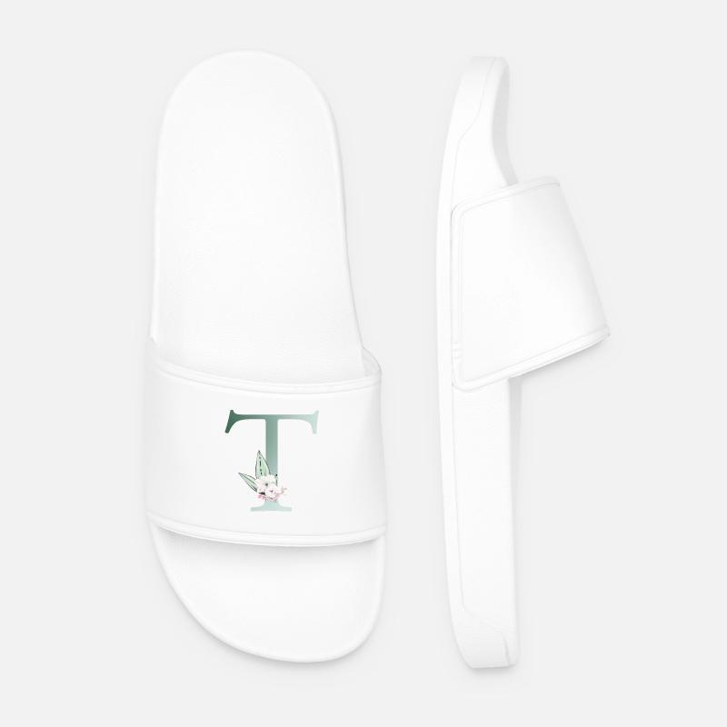 T Monogramm, Floral, personalisierbar - Männer Badelatschen - Weiß