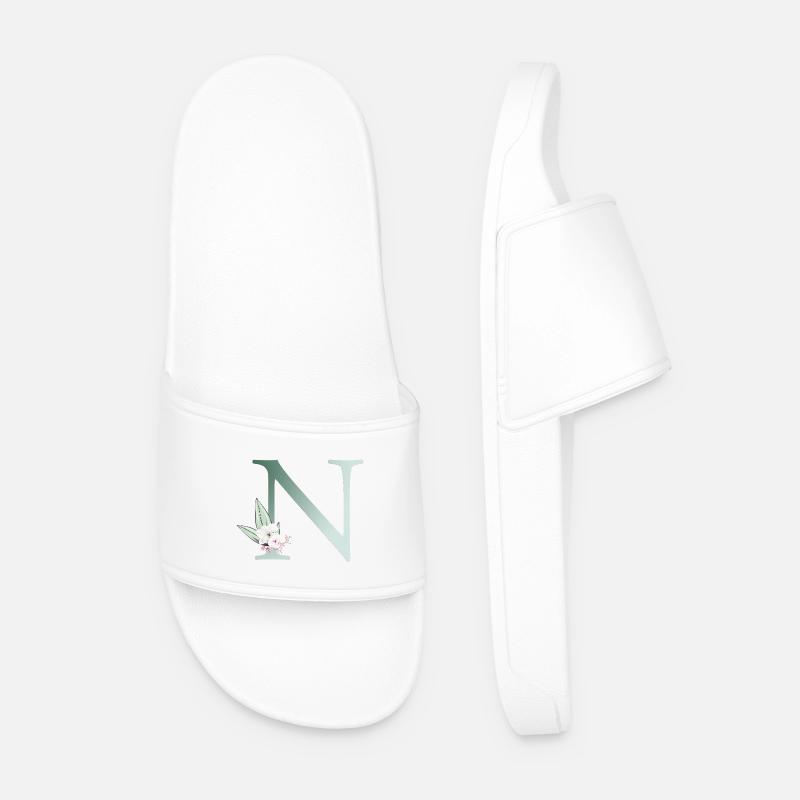 N Monogram, Floral, Personalizable - Men’s Pool Sliders - white