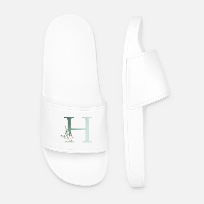 H Monogram, Floral, Personalizable - Men’s Pool Sliders - white