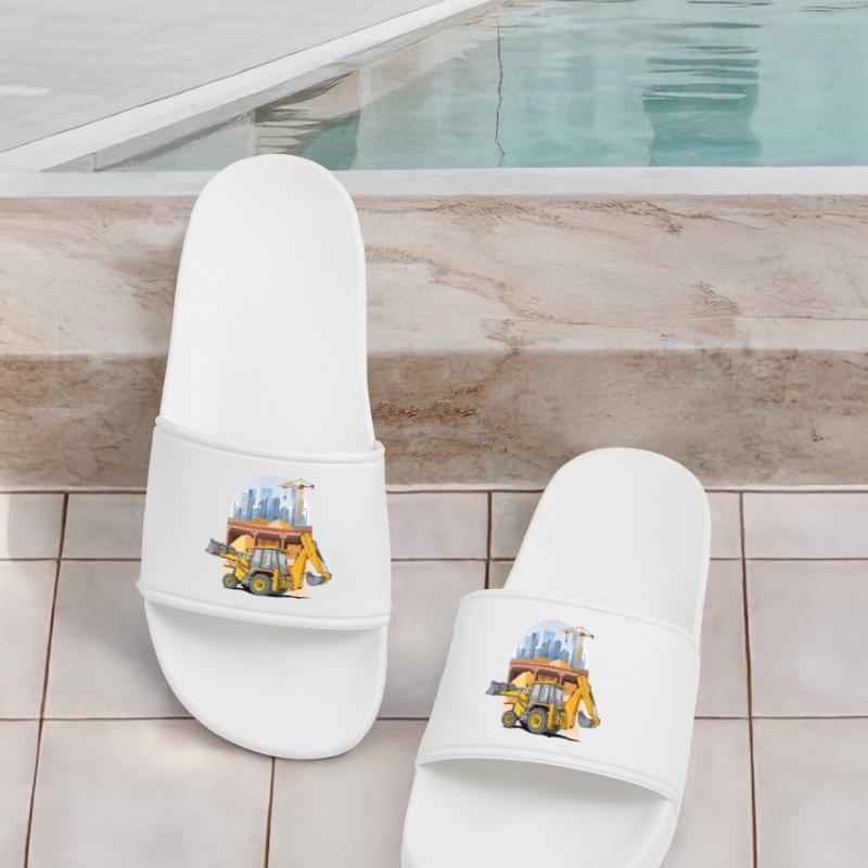 Backhoe Loader, Tractor Loader on Construction Site Men’s Pool Sliders