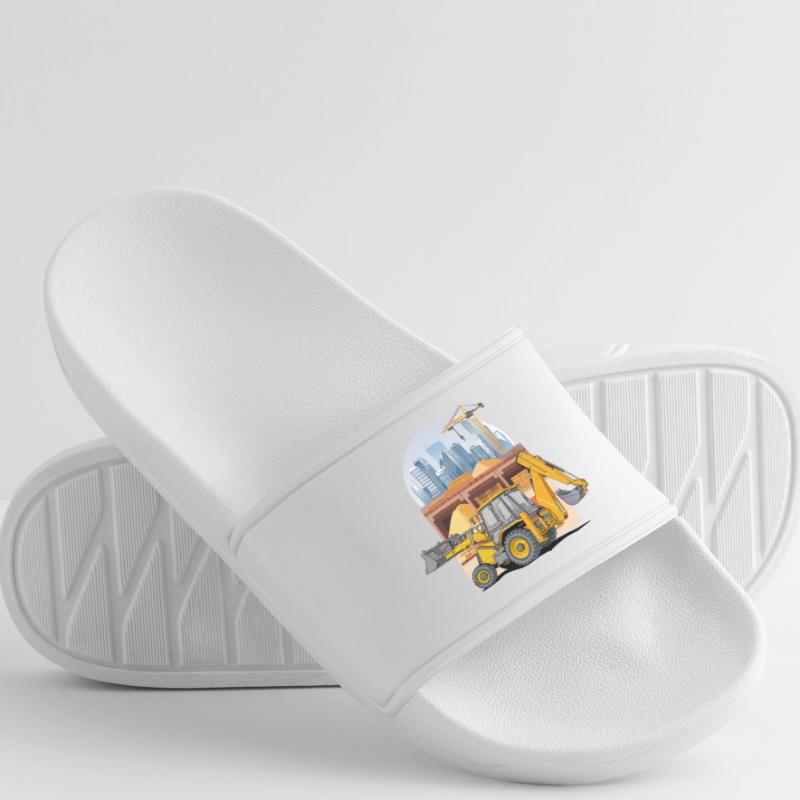 Backhoe Loader, Tractor Loader on Construction Site Men’s Pool Sliders