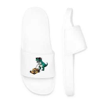 Dinosaur with Sunglasses Mowing Lawn - Men’s Pool Sliders - white - Front