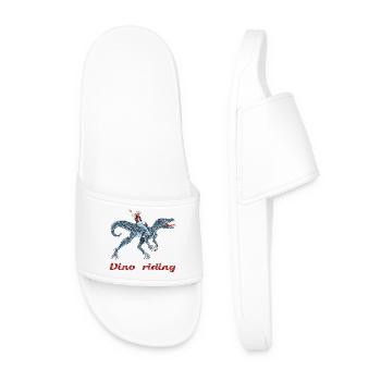 Dino Rider Adventurer Illustration - Men’s Pool Sliders - white - Front
