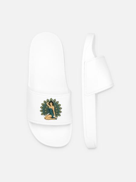 Elegant Peacock Pinup - Men’s Pool Sliders - white