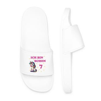 Children's Birthday 7, Dancing Funny Unicorn - Men’s Pool Sliders - white - Front