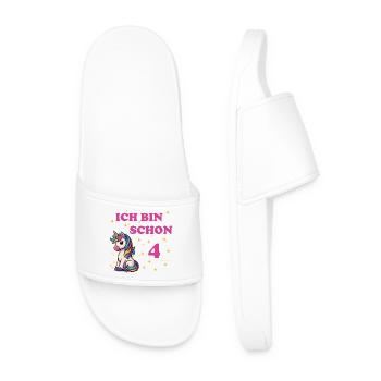 Children's Birthday 4, Dancing Funny Unicorn - Men’s Pool Sliders - white - Front
