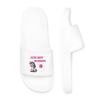 Children's Birthday 8, Dancing Funny Unicorn - Men’s Pool Sliders - white - Front