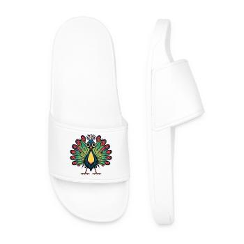 Peacock Bird Halloween Comic Funny - Men’s Pool Sliders - white - Front
