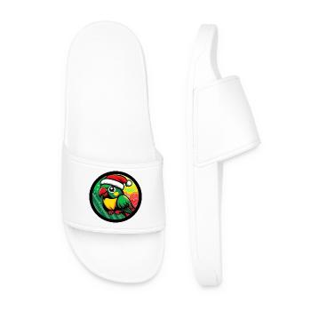 Cheerful parrot in Christmas suit - Men’s Pool Sliders - white - Front