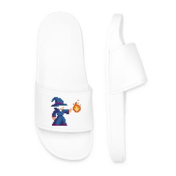 Pixel Wizard and Fire - Men’s Pool Sliders - white - Front
