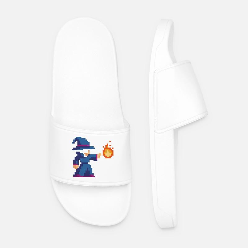 Pixel Wizard and Fire - Men’s Pool Sliders - white