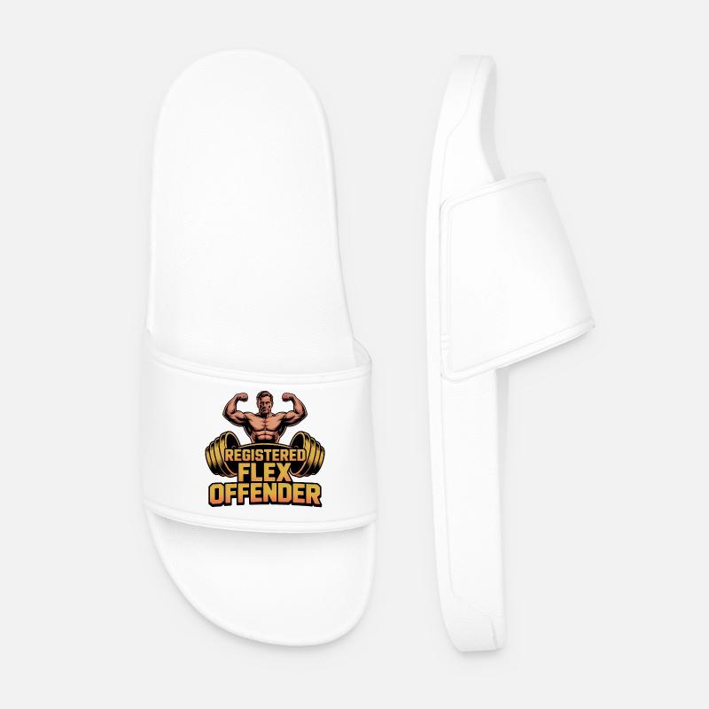 Registered Flex Offender - Funny Gym Tshirt - Men’s Pool Sliders - white