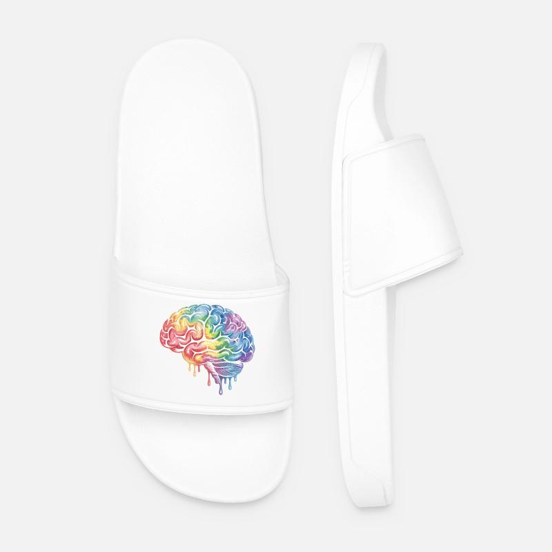 Rainbow Brain Gradient Print Design - Men’s Pool Sliders - white