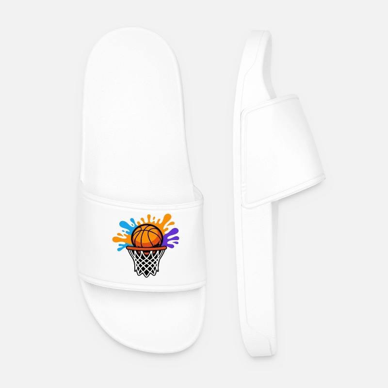 Basketball Splash Dunk Graphic Design - Men’s Pool Sliders - white