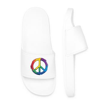 Rainbow Peace Sign Peace Peace Symbol Icon - Men’s Pool Sliders - white - Front