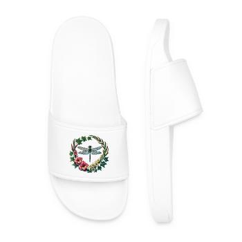 Dragonfly Floral Wreath - Men’s Pool Sliders - white - Front