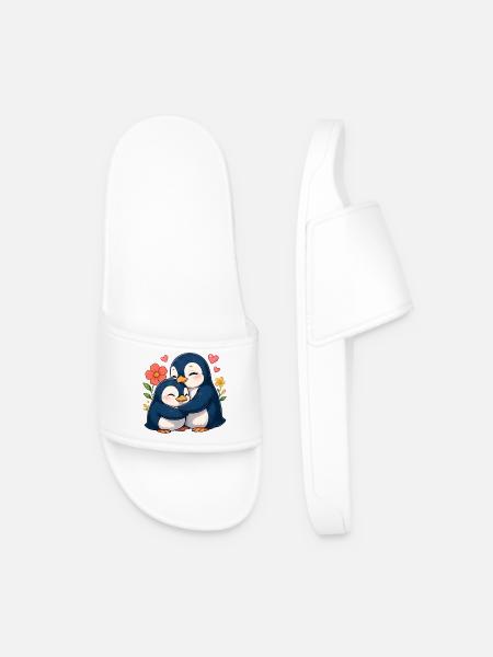 Cuddly penguins in a sea of flowers - Men’s Pool Sliders - white