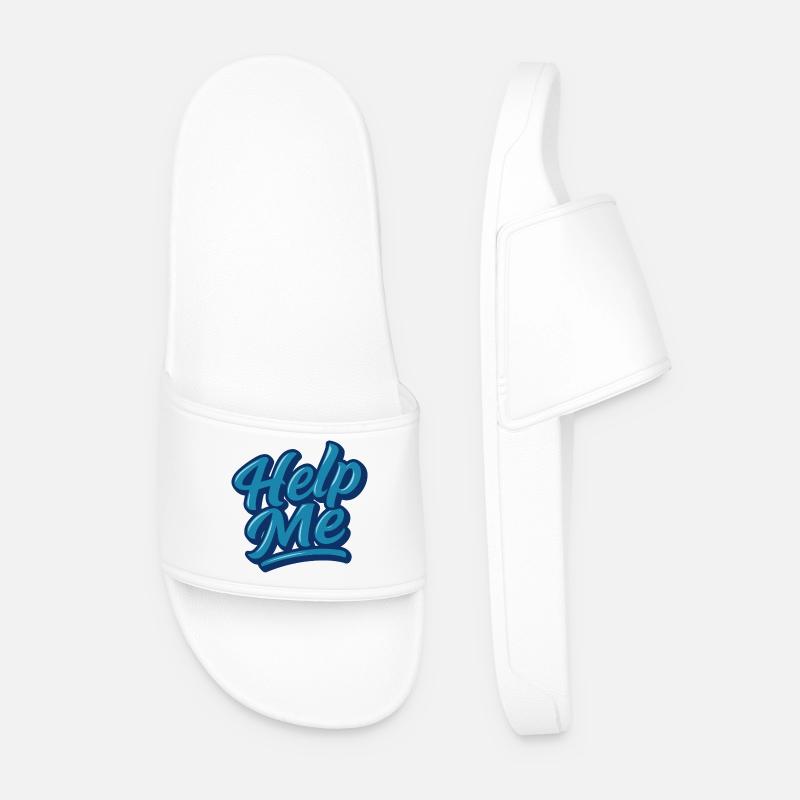 Help Me Blue Script Logo - Men’s Pool Sliders - white