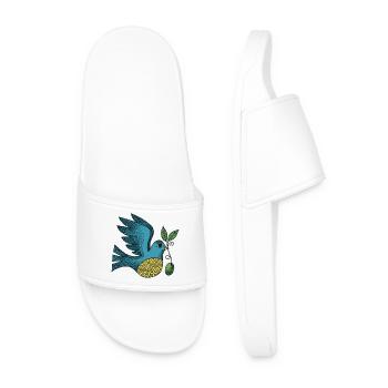 Azure Bird with Swirl Belly - Men’s Pool Sliders - white - Front
