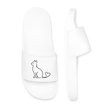 Elegant Cat with Heart Tail | Minimal Love Line Ar - Männer Badelatschen - Weiß - Vorne