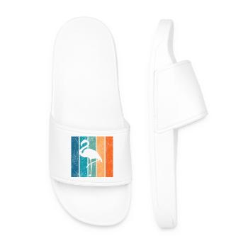 Flamingo Neon Tropical Stripes - Men’s Pool Sliders - white - Front