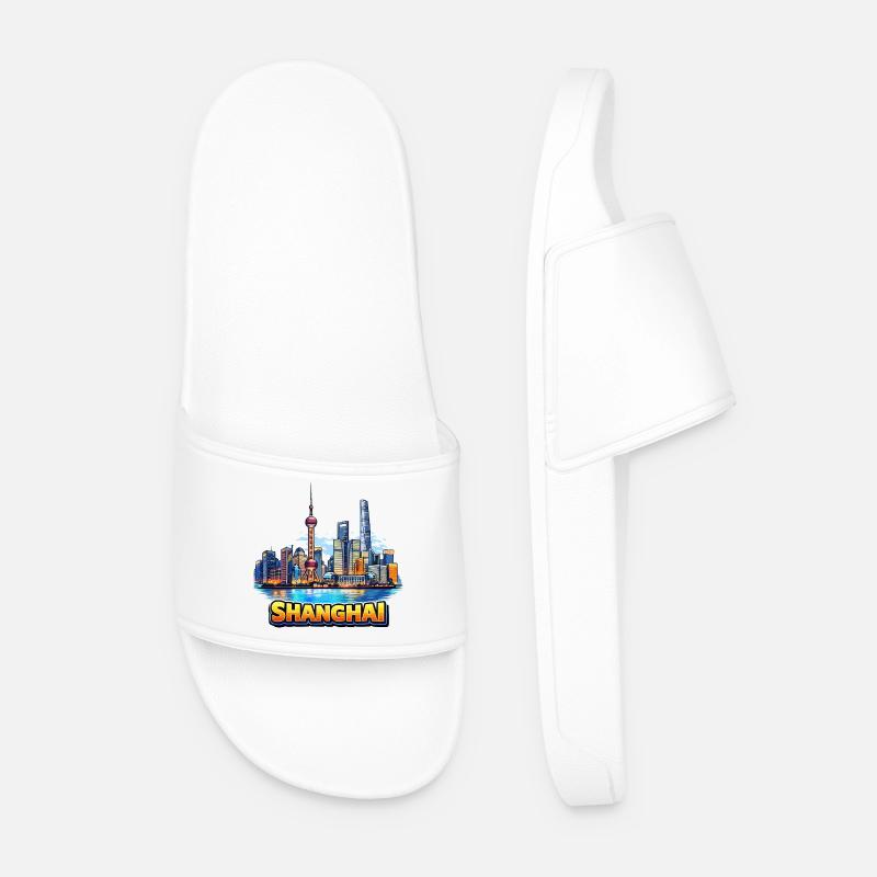 Shanghai Skyline Illustration - Männer Badelatschen - Weiß