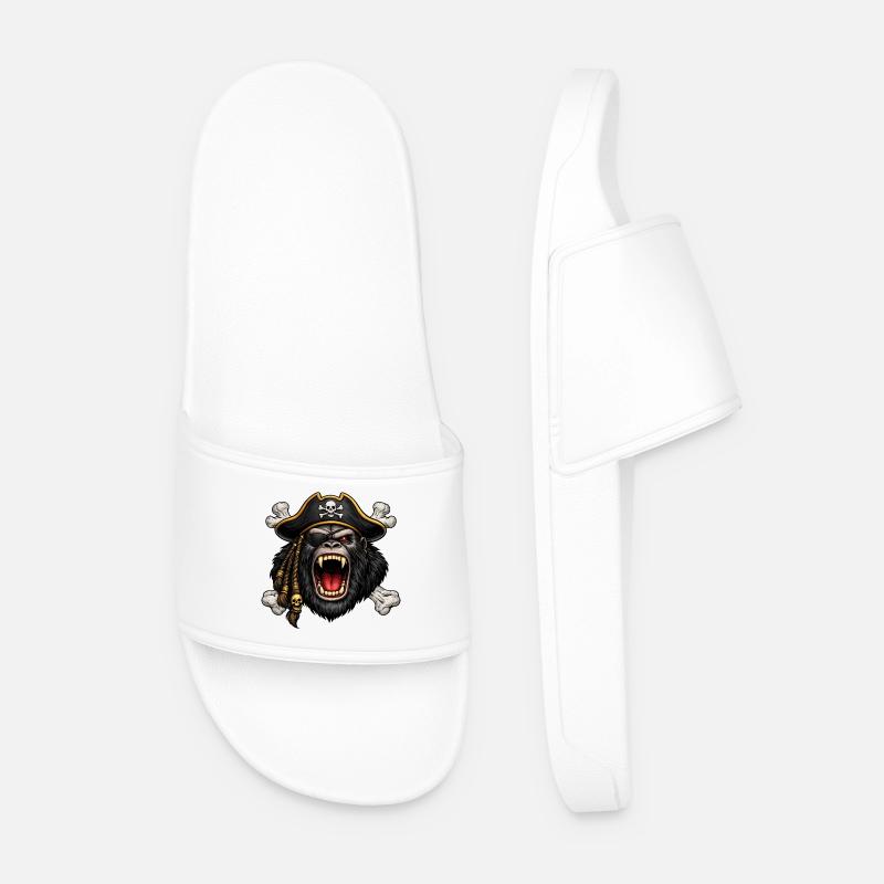 Pirate monkey with skull captain - Men’s Pool Sliders - white