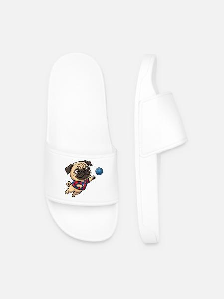 Funny Pug Handball Fan Number 7 - Men’s Pool Sliders - white