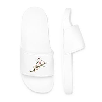 Porcelain mushrooms on lichen branch forest design - Men’s Pool Sliders - white - Front