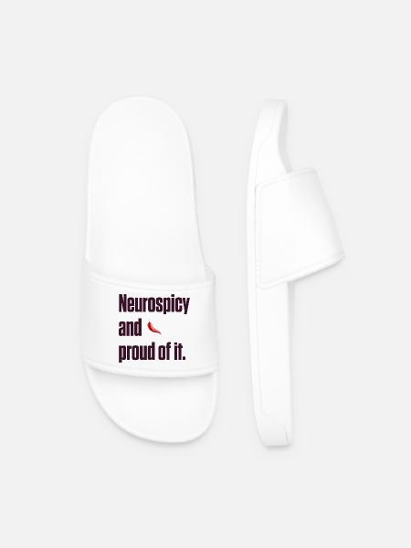 Neurospicy and Proud Neurodivergent Gift - Men’s Pool Sliders - white