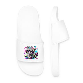 Colorful Raccoon with Controller - Men’s Pool Sliders - white - Front