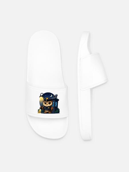 Night Watchman Owl Policeman - Men’s Pool Sliders - white