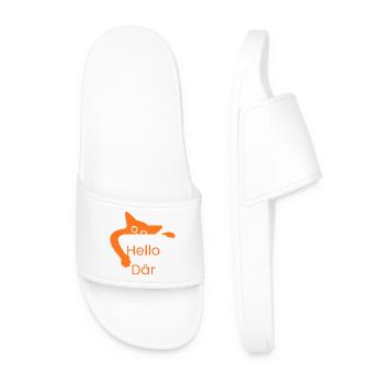 Hello Där: Playful Orange Cat - Men’s Pool Sliders - white - Front