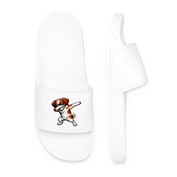 Dabbing Breton Spaniel - Men’s Pool Sliders - white - Front