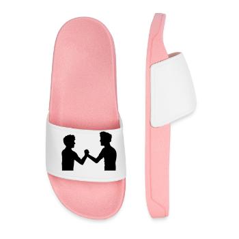 2 amis équipe couple frère poignée de main bienvenue - Claquettes Homme - rose clair - Devant