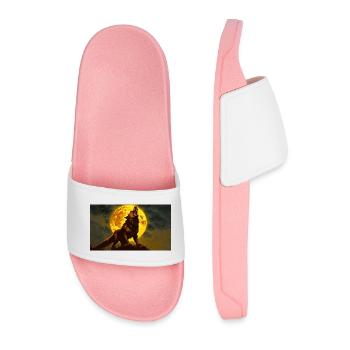 evil werewolf howls at the moon monster dark - Men’s Pool Sliders - light pink - Front