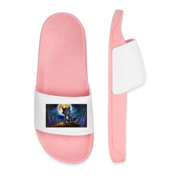 loup-garou hurle à la lune - jeune monstre mignon - Claquettes Homme - rose clair - Devant