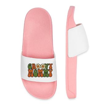 Retro Groovy Mommy Matching Family Baby Shower - Men’s Pool Sliders - light pink - Front