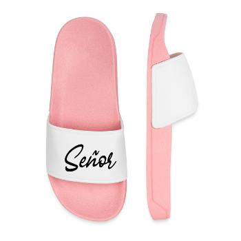 Señor Engagement Groom To Be Wedding Party - Men’s Pool Sliders - light pink - Front