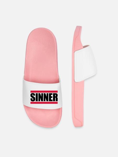 Sinner Text Logo - Men’s Pool Sliders - light pink